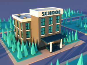 Cute cartoon city school 3D Model
