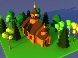 Cute cartoon wooden village church Modelo 3D
