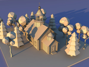 Cute cartoon wooden village church Modelo 3D