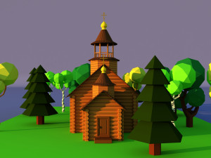 Cute cartoon wooden village church Modelo 3D