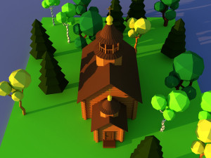 Cute cartoon wooden village church Modelo 3D