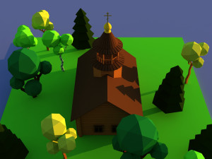 Cute cartoon wooden village church Modelo 3D