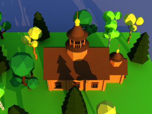 Cute cartoon wooden village church Modelo 3D