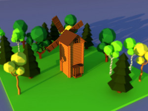 Cute cartoon wooden village windmill Modelo 3D