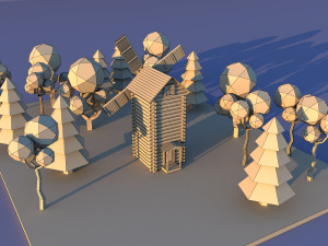 Cute cartoon wooden village windmill 3Dモデル
