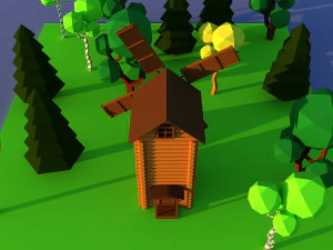 Molino de viento de pueblo de madera de dibujos animados lindo Modelo 3D