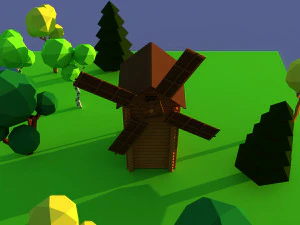 Molino de viento de pueblo de madera de dibujos animados lindo Modelo 3D