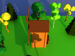 Molino de viento de pueblo de madera de dibujos animados lindo Modelo 3D