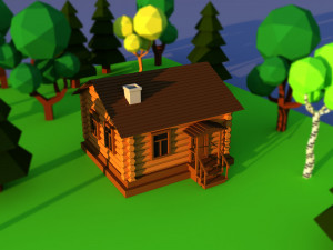 Cute cartoon wooden village privat house Low Poly Modèle 3D