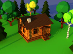 Leuk cartoon houten dorpshuis Low Poly 3D Model