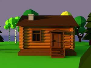 Cute cartoon wooden village privat house Low Poly Modelo 3D
