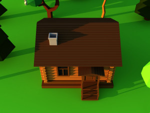 Cute cartoon wooden village privat house Low Poly Modelo 3D