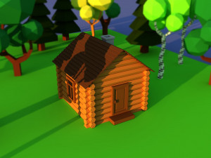 Cute cartoon village wooden privat house variation 2 Low Poly 3D Model