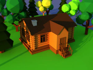 Leuke cartoon dorp houten priv&eacute;huis variatie 4 Low Poly 3D Model