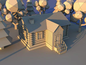 Cute cartoon village wooden privat house variation 4 Low Poly 3D Model