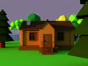 Cute cartoon village wooden privat house variation 4 Low Poly 3D Model