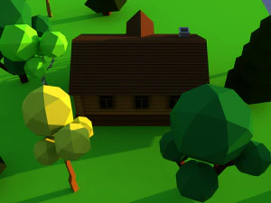 Cute cartoon village wooden privat house variation 4 Low Poly 3D Model