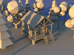 Cute cartoon village wooden privat house variation 5 Low Poly Modelo 3D