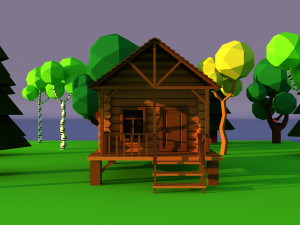 Cute cartoon village wooden privat house variation 5 Low Poly Modelo 3D