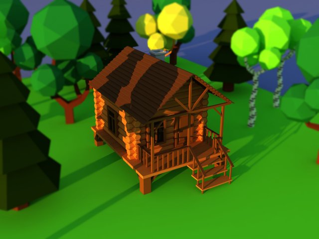Cute cartoon village wooden privat house variation 5 Low Poly Modelo 3D .c4d .max .obj .3ds .fbx .stl .blend 