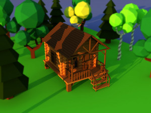 Cute cartoon village wooden privat house variation 5 Low Poly Modèle 3D