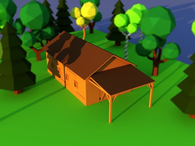 Cute cartoon village wooden livestock barn Low Poly Modelo 3D .c4d .max .obj .3ds .fbx .stl .blend 