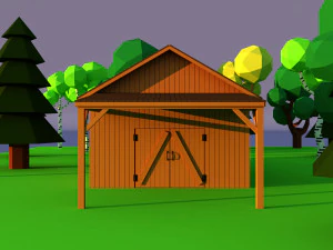 Cute cartoon village wooden livestock barn Low Poly 3D Model