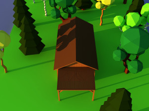 Cute cartoon village wooden livestock barn Low Poly Modelo 3D