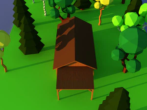 Cute cartoon village wooden livestock barn Low Poly 3D Model