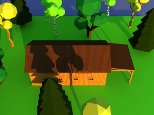 Cute cartoon village wooden livestock barn Low Poly 3D Model
