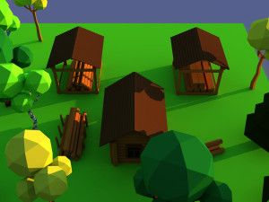 Cute cartoon village wooden lumbermill Low Poly 3D Model