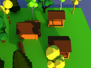 Cute cartoon village wooden lumbermill Low Poly 3D Model