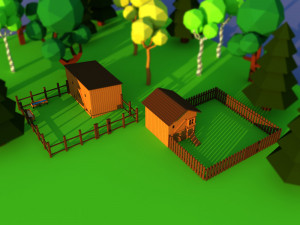 Cute cartoon village wooden animal farm Low Poly 3D Model