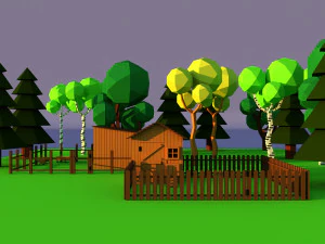 Lindo pueblo de dibujos animados granja de animales de madera Low Poly Modelo 3D