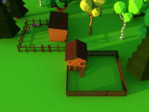 Lindo pueblo de dibujos animados granja de animales de madera Low Poly Modelo 3D