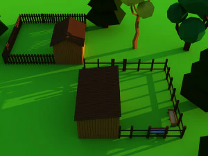 Lindo pueblo de dibujos animados granja de animales de madera Low Poly Modelo 3D