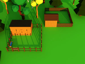 Lindo pueblo de dibujos animados granja de animales de madera Low Poly Modelo 3D