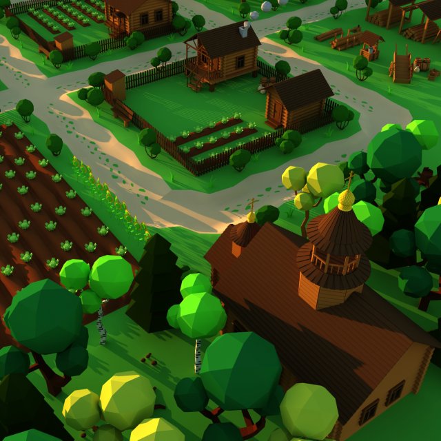 Cute Cartoon Old Wooden Village constructor Collection Low Poly Modelo 3D .c4d .max .obj .3ds .fbx .stl .blend 