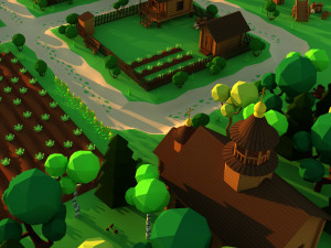 Cute Cartoon Old Wooden Village constructor Collection Low Poly 3D Model