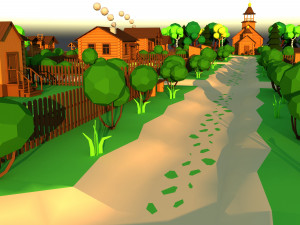 Cute Cartoon Old Wooden Village constructor Collection Low Poly Modelo 3D