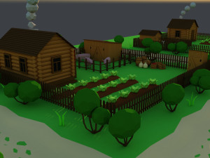 Cute Cartoon Old Wooden Village constructor Collection Low Poly Modelo 3D