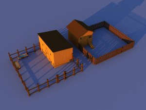 Cute Cartoon Old Wooden Village constructor Collection Low Poly Modelo 3D