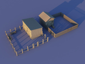 Cute Cartoon Old Wooden Village constructor Collection Low Poly Modelo 3D