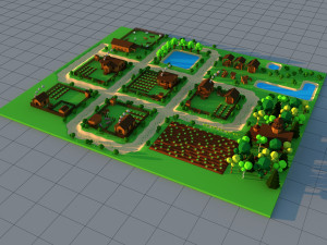 Cute Cartoon Old Wooden Village constructor Collection Low Poly Modelo 3D