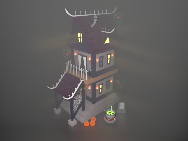 Cartoon Halloween Witchs House Low Poly 3Dモデル .c4d .max .obj .3ds .fbx .stl .blend 
