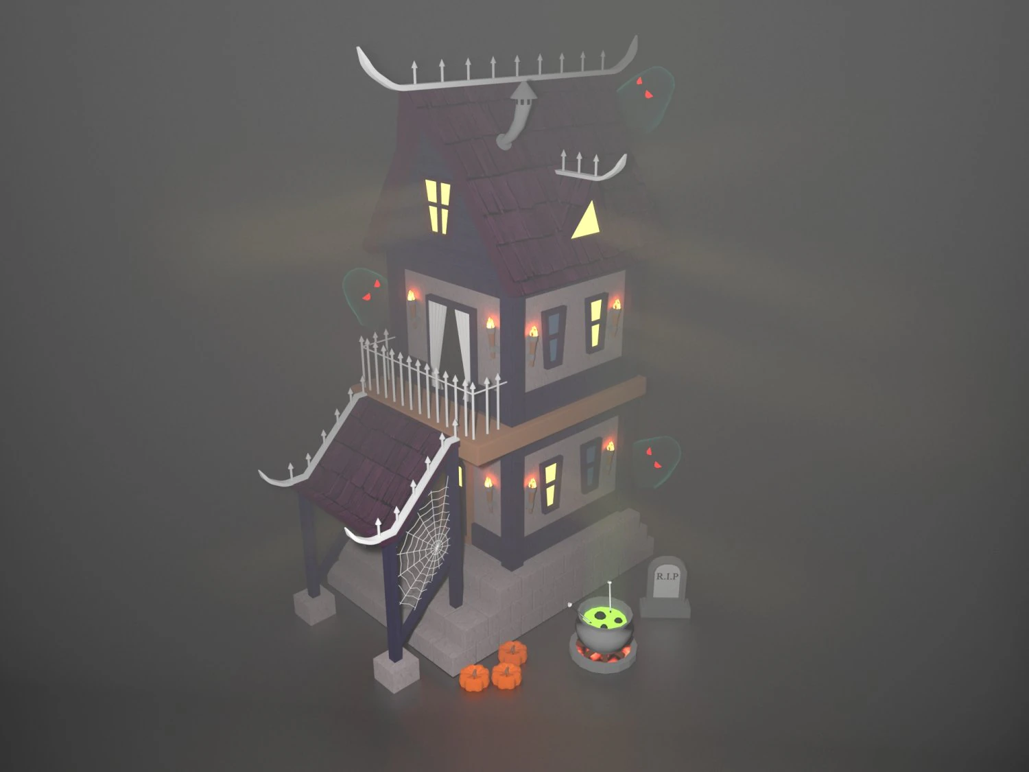 Cartoon Halloween Witchs House Low Poly 3D Model .c4d .max .obj .3ds .fbx .stl .blend 