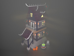Cartoon Halloween Witchs House Low Poly 3Dモデル