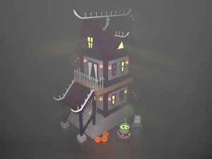Casa de bruxa de Halloween de desenho animado Low Poly Modelo 3D