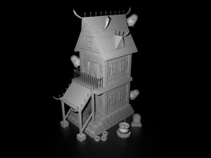 Cartoon Halloween Witchs House Low Poly 3D Model