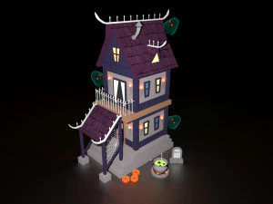 Cartoon Halloween Witchs House Low Poly 3D Model
